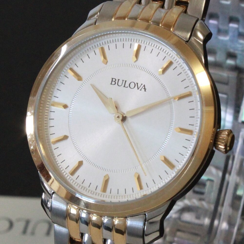 Bulova Ladies Classic Quartz Watch Two Tone Finish Raised Indices Bracelet 32mm - Picture 10 of 13